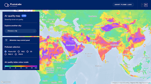 Plume Labs map of current air pollution levels around the world