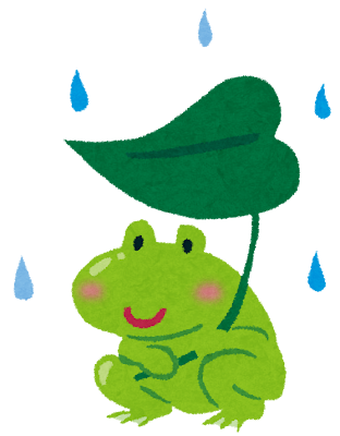 梅雨のイラスト 蛙と葉っぱの傘 無料イラスト かわいいフリー素材
