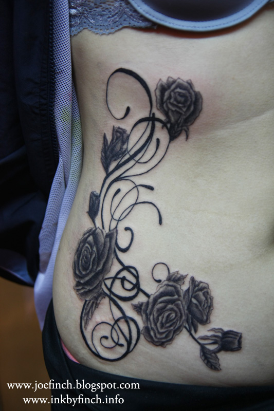 black grey Rose Filigree Tattoo
