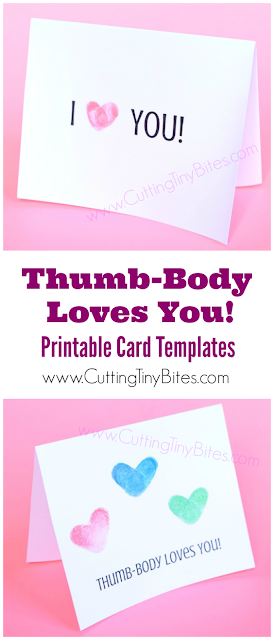 Printable Valentine Card Template- Thumb-Body Loves You! Simple card for toddlers or preschoolers to make using thumbprint hearts.