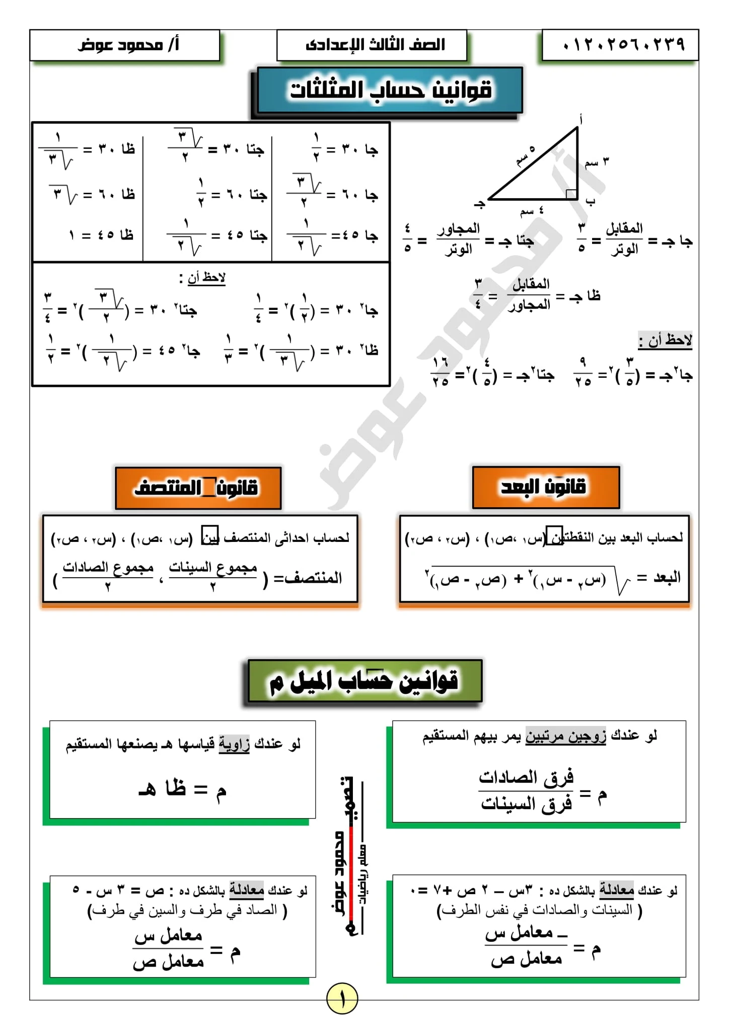 أقوي المراجعات النهائية في هندسة ثالثة إعدادى ترم أول الأستاذ العلامة محمود عوض