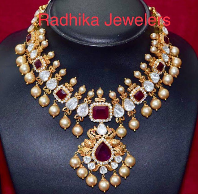 Large Stone Pachi Work Necklace by Radhika Jewelers