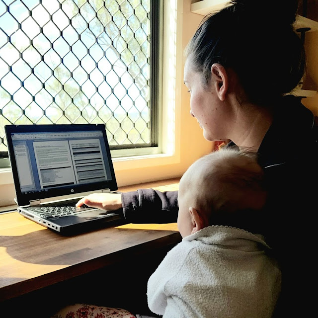 Mother and child working