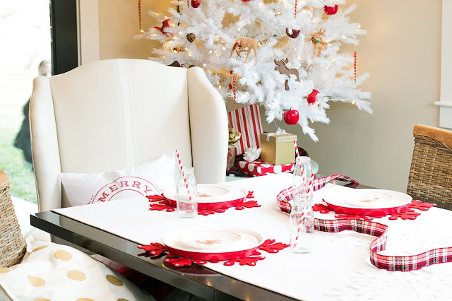 red and white christmas party decor