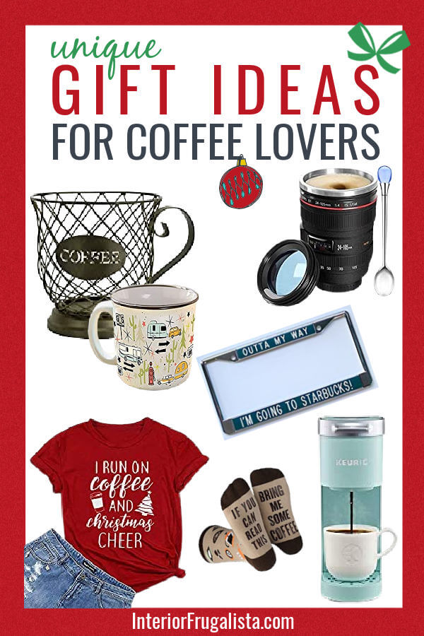 Get a head start on your Christmas shopping with these twelve unique gift ideas for the Coffee Lover on your list. A convenient holiday gift guide by Interior Frugalista. #holidaygiftguide #coffeelovergiftideas #festivechristmasideas