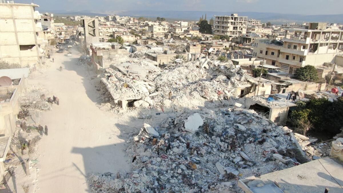 Damaged and collapsed buildings in the aftermath of an earthquake, in rebel-held town of Jandaris, Syria February 11, 2023.