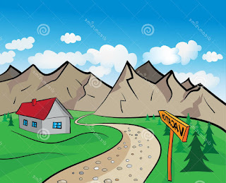 Gambar pemandangan gunung dan rumah