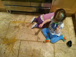 spaghetti all over the floor