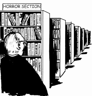 Math phobia with math books in horror section of library #iteachmath