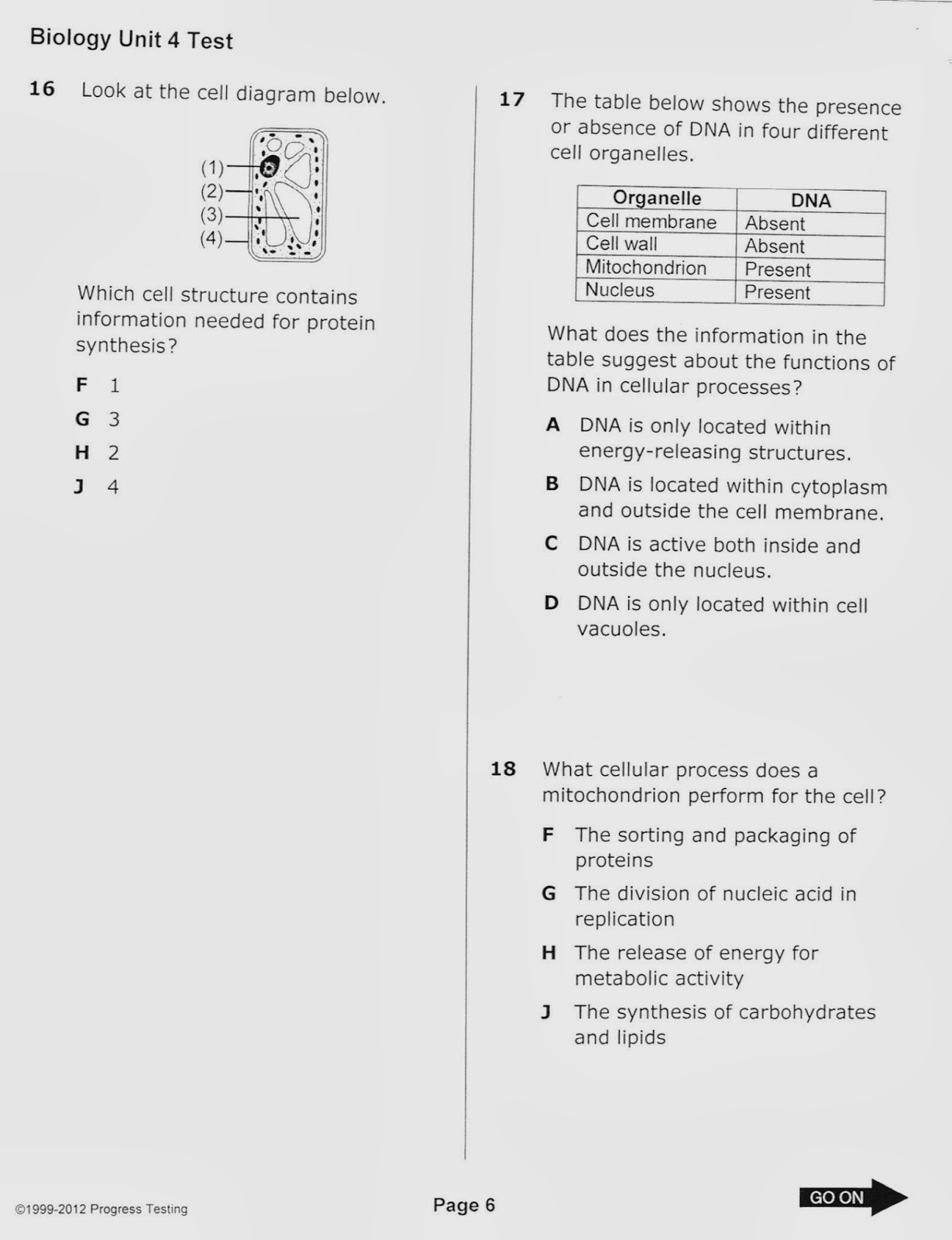 BIOLOGY WITH COACH T: Unit 4 Practice Test Question Review: Cells