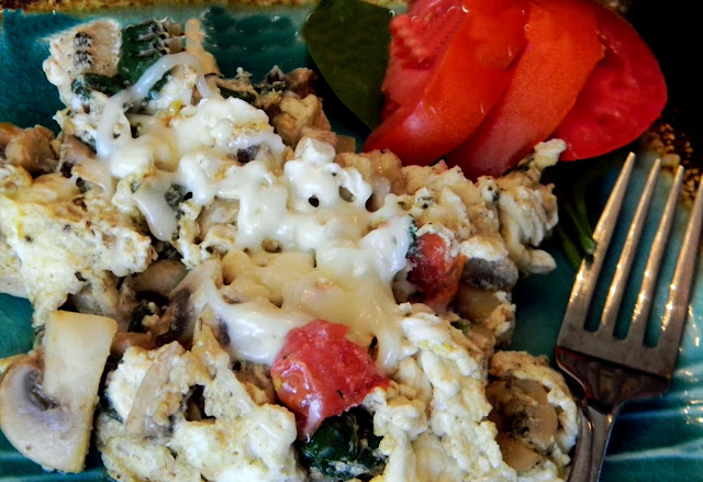 Mediterranean Veggie Egg White Scramble on plate with fork