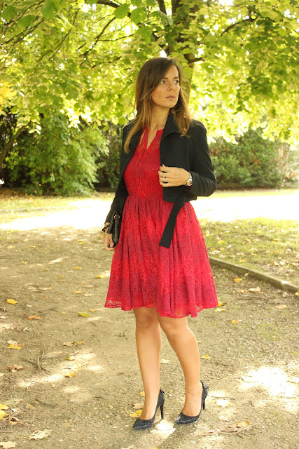 défi look tendance rouge, robe maje, les petites bulles de ma vie