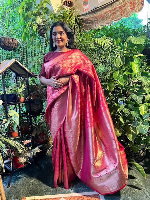 Fuchsia Banarasi saree