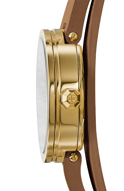 Tory Burch 'Reva' Logo Dial Double Wrap Leather Strap Watch, 28mm-