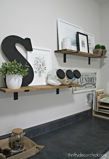 Simple and easy wood shelves in laundry room