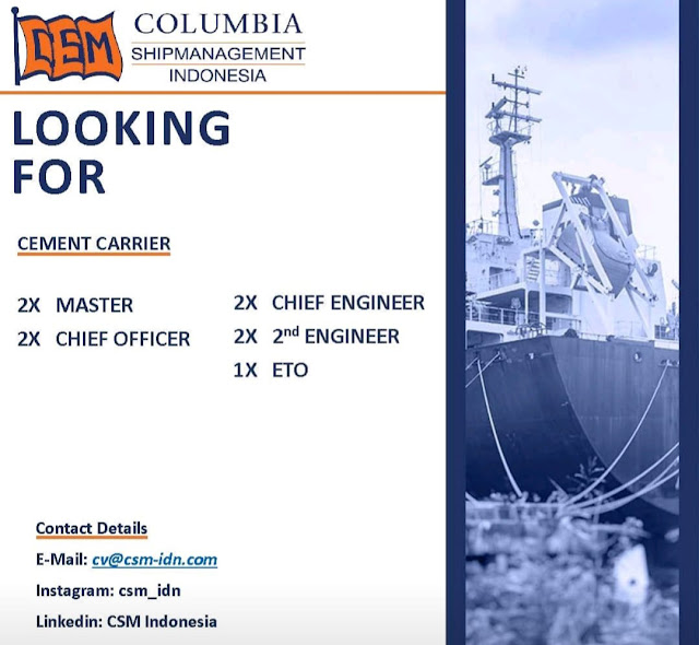 Info Lowongan Kerja Pelaut di Kapal Cement Carrier CSM 2023
