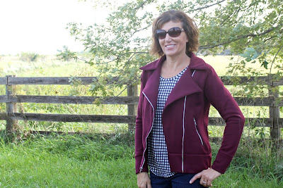 Indiesew pattern called Evergreen Jacket, a moto jacket made with a knit fabric