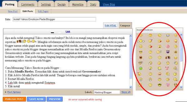 yahoo emoticon pada postingan blogger