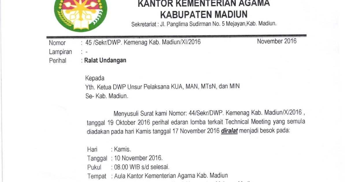 Seksi pendidikan madrasah kabupaten madiun: UNDANGAN 