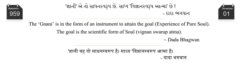 The 'Gnani' is in the form of an instrument to attain the goal (Experience of Pure Soul). The goal is the scientific form of Soul (vignan swarup atma).