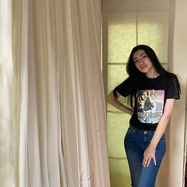 Amina Sultan wearing Nazia Hassan tee.