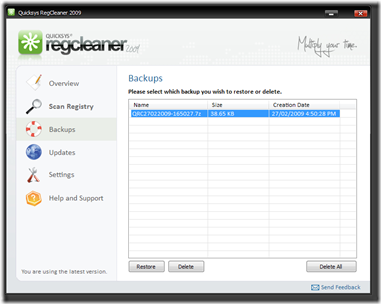 Quicksys RegCleaner 2009 9