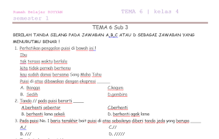 Contoh Soal Bahasa Indonesia Kelas 4 SD MI TEMA 6 Sub 3 Semester 1