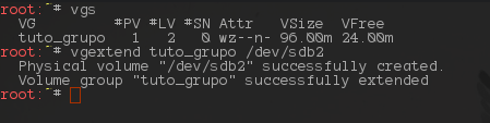 Añadiendo particion al volumen de grupo VG
