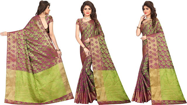 HashTag Fashion Solid, Woven, Embellished, Floral Print, Printed, Self Design, Checkered, Plain, Applique, Paisley Bollywood Cotton Silk, Cotton, Silk, Poly Silk Saree  (Green)