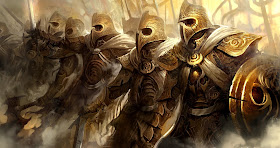 Exército de guardiões com armaduras douradas, exús dourados