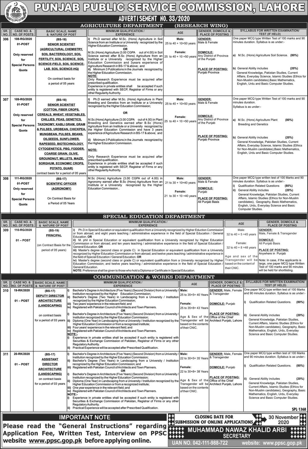 Punjab Public Service Commission PPSC Nov 2020 Jobs in Pakistan 2020 - Apply Now - www.ppsc.gop.pk