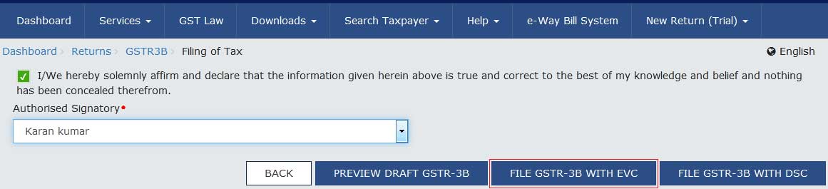 GSTR3B Nil Return filing step 4