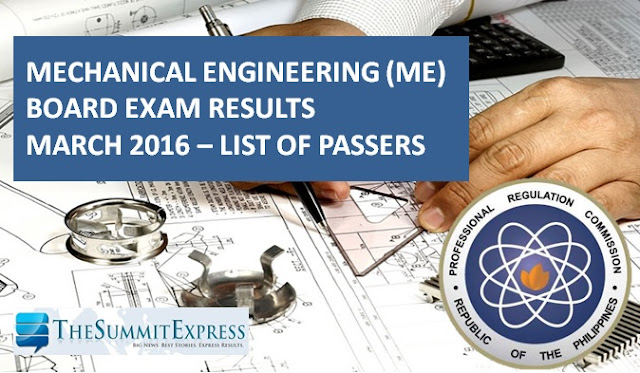 March 2016 Mechanical Engineer (ME), CPM board exam results