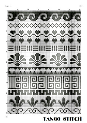 Greek ornaments black and white cross stitch embroidery pattern - Tango Stitch