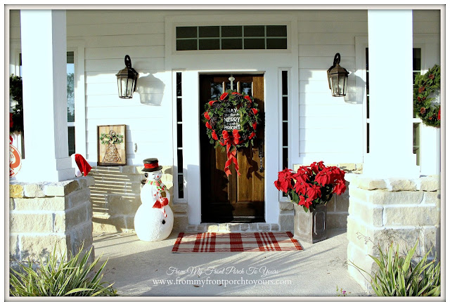 Farmhouse Christmas Porch-Blow Mold Snowman-Christmas Wreath-From My Front Porch To Yours