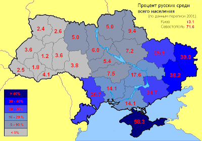 Rusu procentine sudetis Ukrainoje ir Kryme
