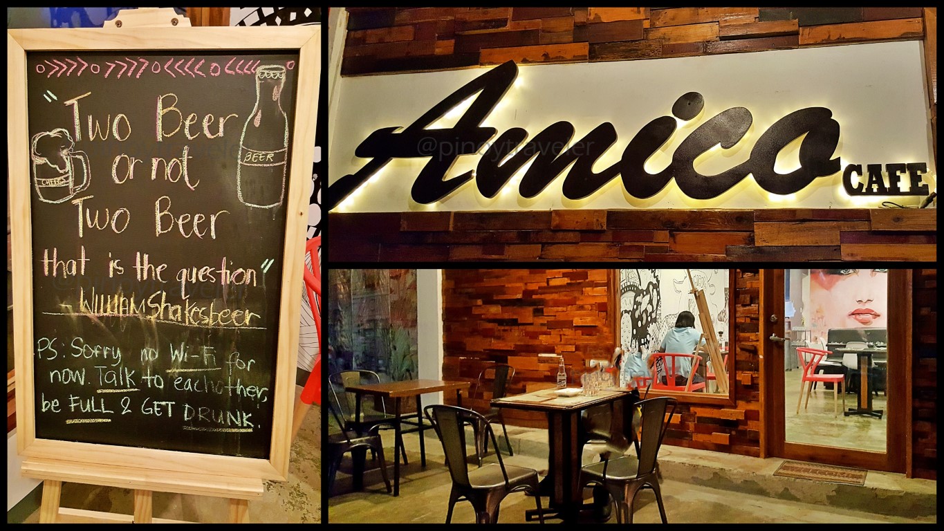 signage and frontage with funny signboard writings of Amico Café at the Tacloban astrodome