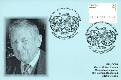 tarjeta, matasellos, convención, numismática, Benjamín García, Oviedo