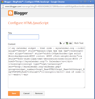 Pasang kalender di blogger