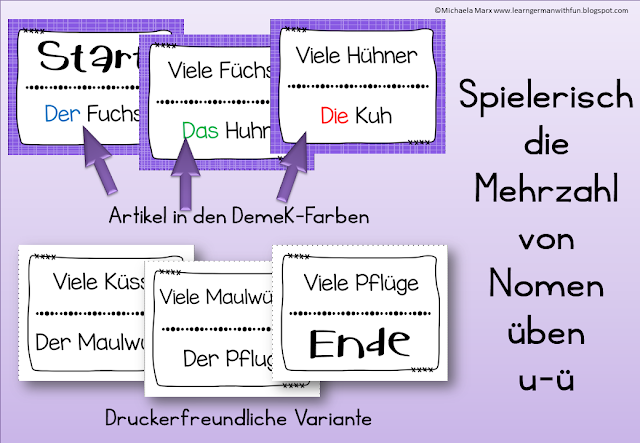 Spielerisch die Mehrzahl von Nomen üben. Aus U wird Ü