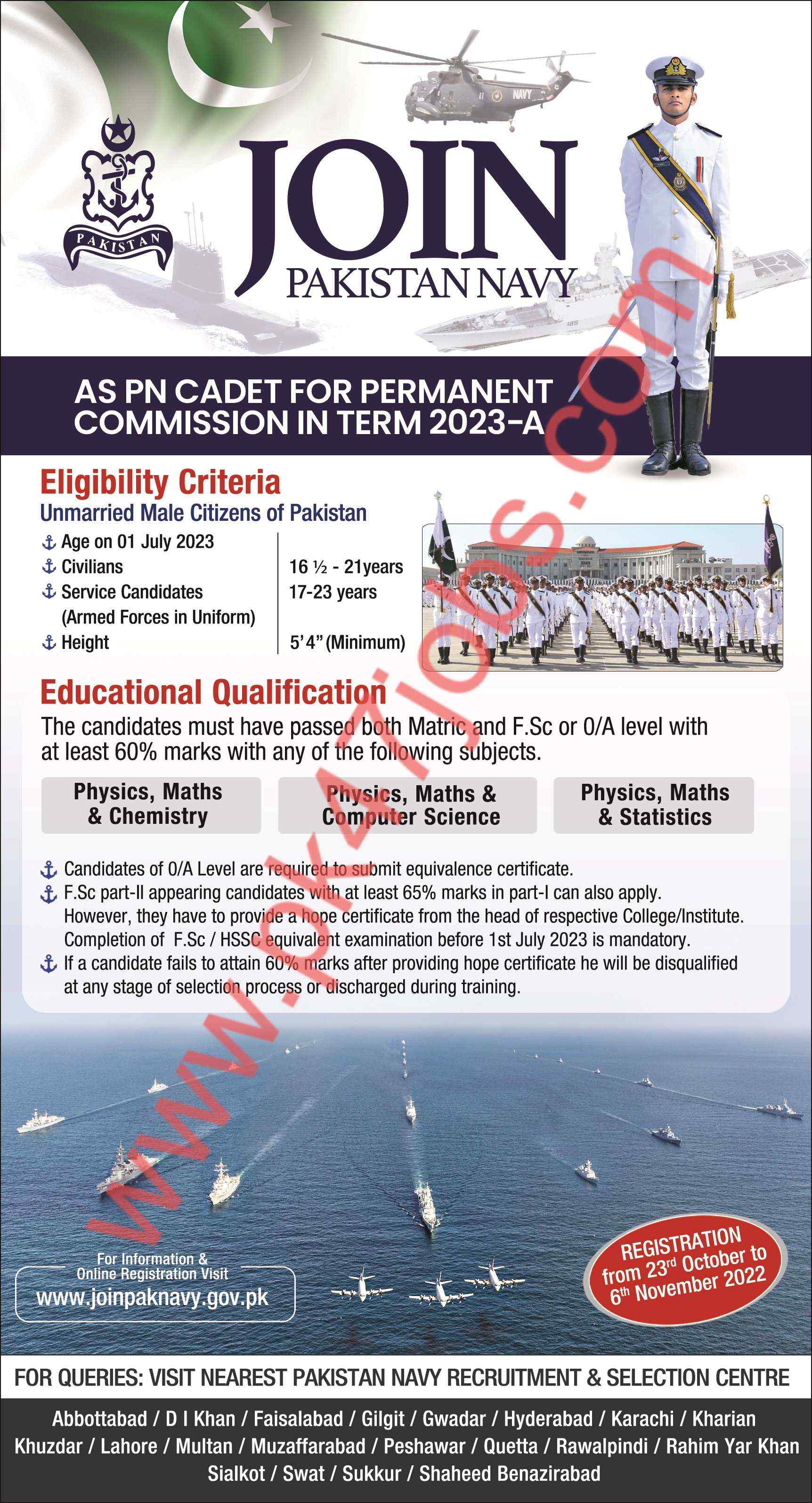 Join Pakistan Navy as PN Cadet October 2022 Online Registration Permanent Commission in Term 2023-A
