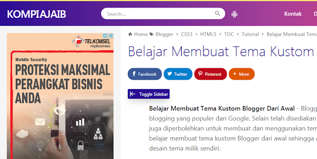 Cara Membuat Toggle Sidebar Show Hidden Pada Blog AMP dan Non AMP Seperti Kompiajaib.com