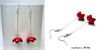 boucles d'oreilles en forme de fleurs clochettes rouge en céramique