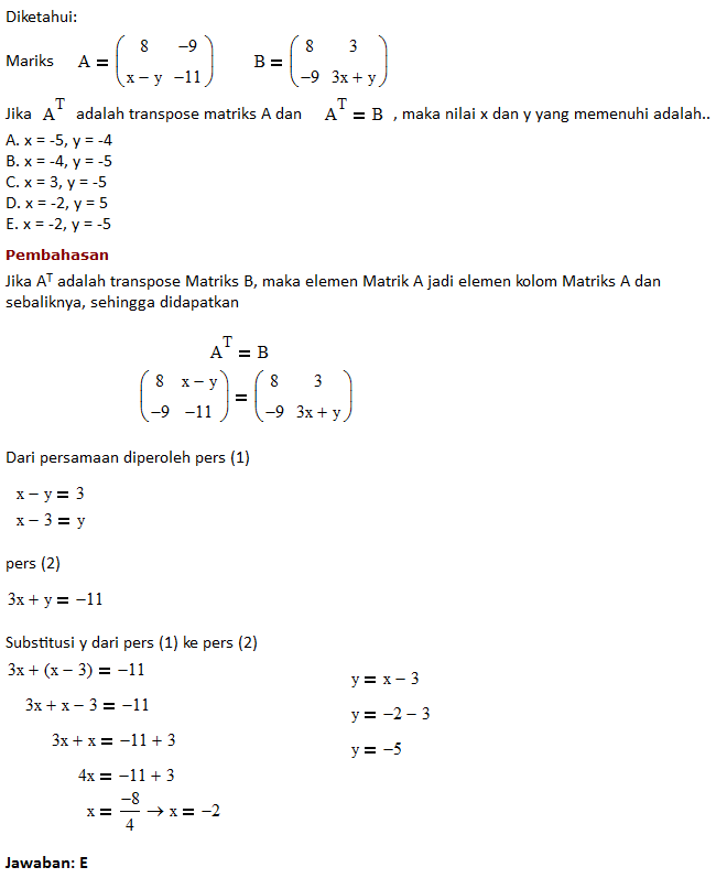 Soal Tentang Matriks Kelas 11 Ruang Ilmu