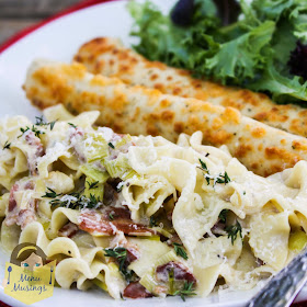 Creamy Black Pepper Pappardelle with Leeks and Crispy Pancetta @ menumusings.com