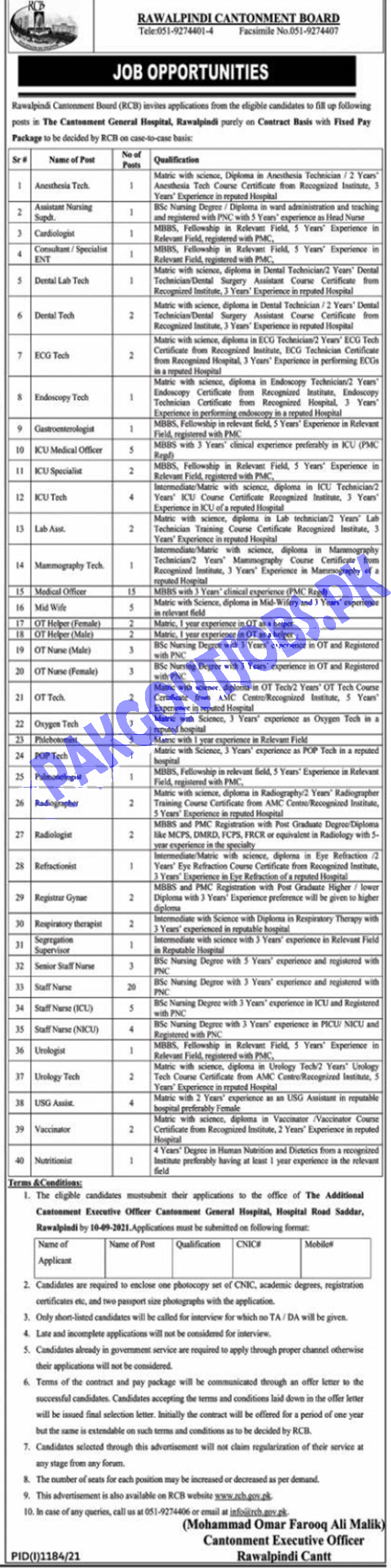 Rawalpindi Cantonment Board Jobs 2021 – 132+ Jobs In Rawalpindi