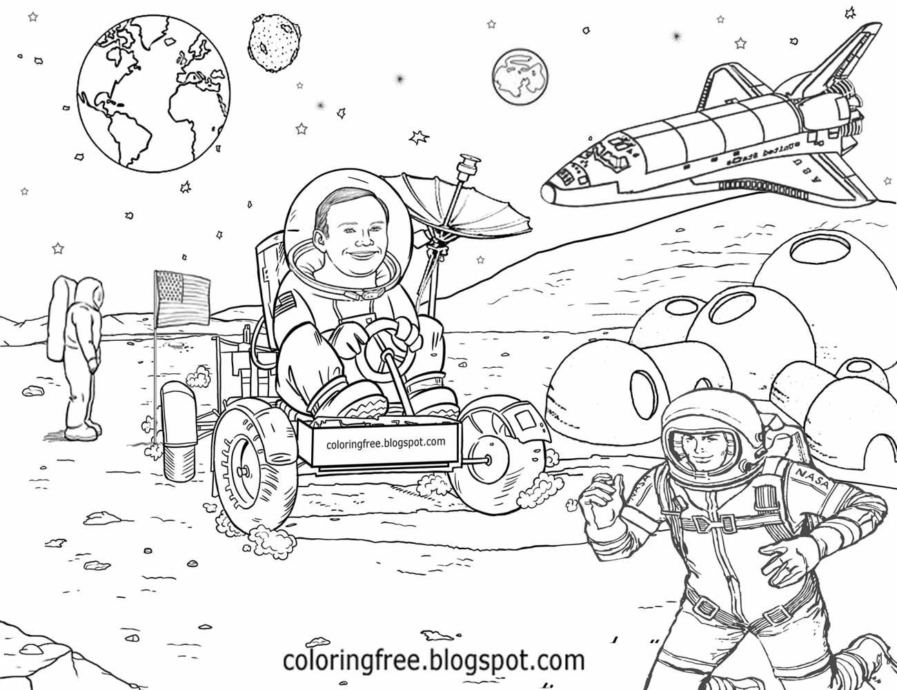 Detailed cartoon solar system red planet mars drawing space base NASA coloring pages for teenagers