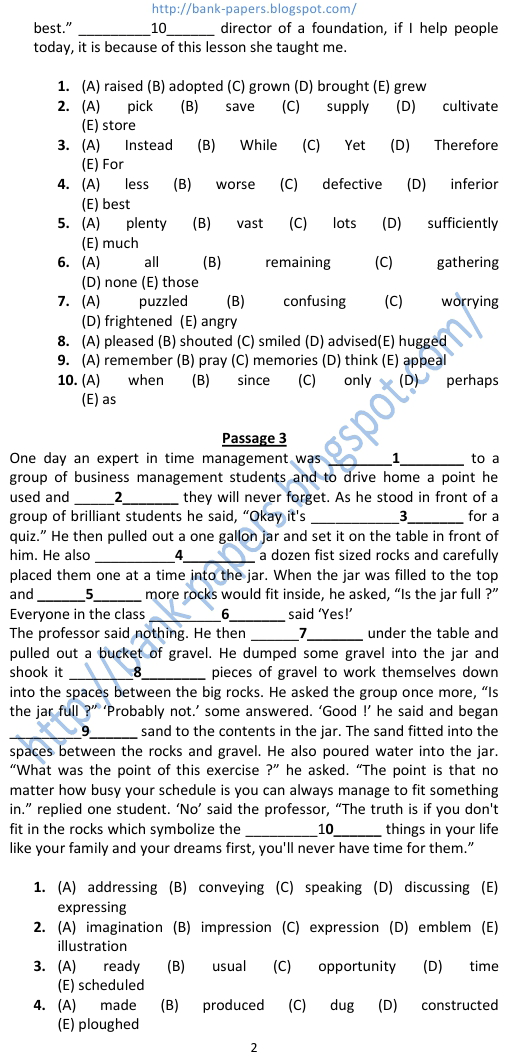 bank exam english question papers