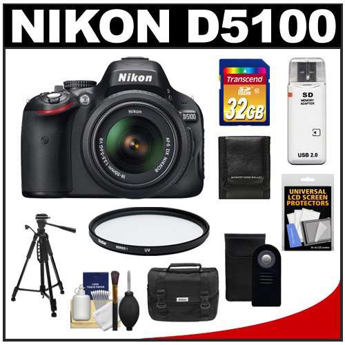 Nikon D5100 16.2 MP Digital SLR Camera & 18-55mm G VR DX AF-S Zoom Lens with 32GB Card + Case + Filter + Remote + Tripod + Cleaning & Accessory Kit