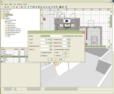 Zmiana właściwości elementów wyposażenia wnętrz - Sweet Home 3D